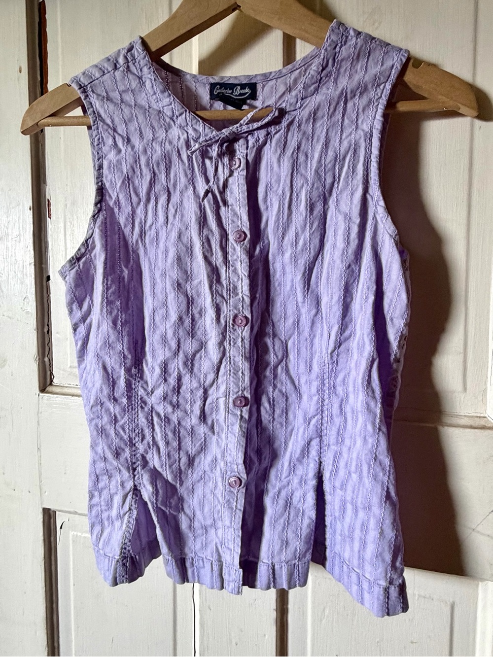Vintage 90s Lavender Textured Cotton Cottagecore 100% Cotton Button Front Blouse